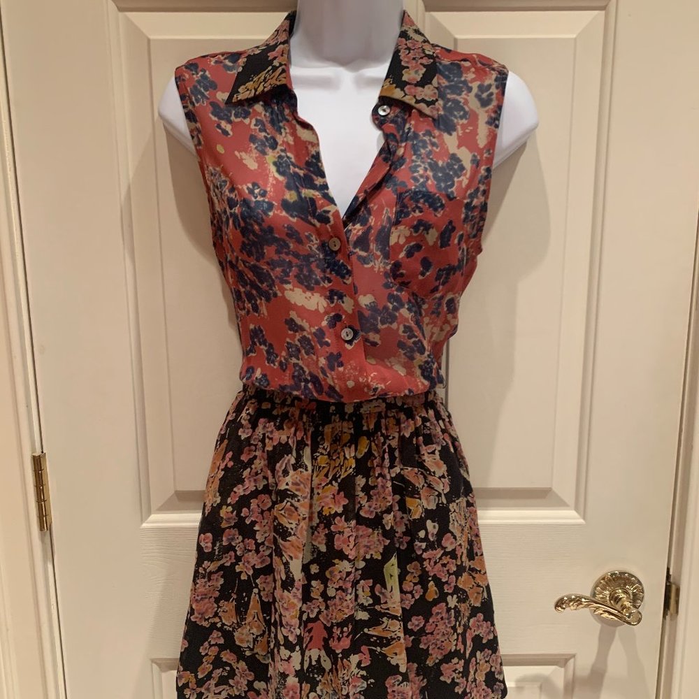 Sleeveless Multi Pattern Mini Dress, Size Medium